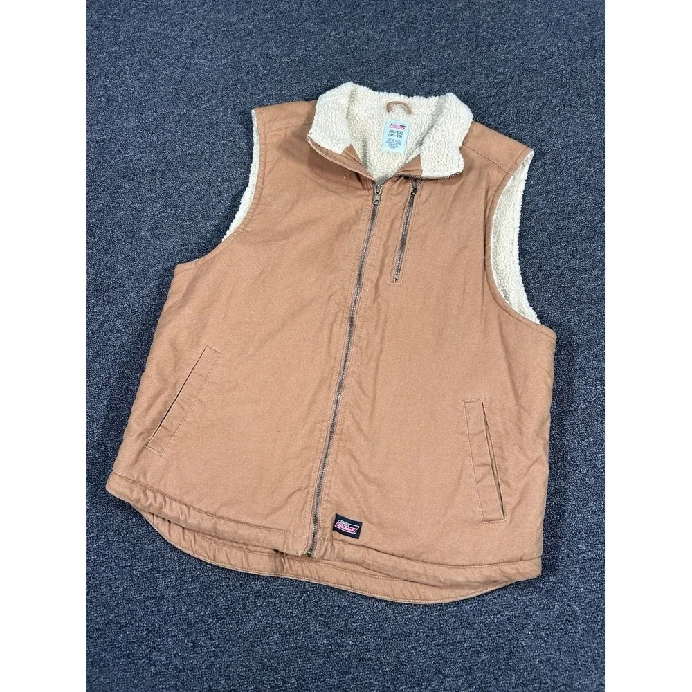 Dickies Duck Canvas Sherpa Lined Vest Men's XL Brown Full Zip Workwear‎ Pocket